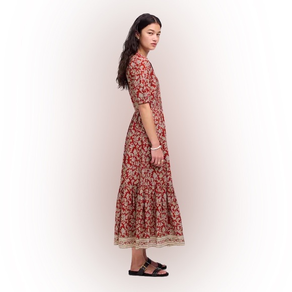 NWT Madewell Red Floral Midi Dress - Picture 2 of 8